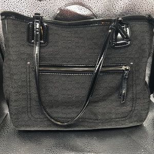 Grey Coach Purse Black Patent Leather Straps